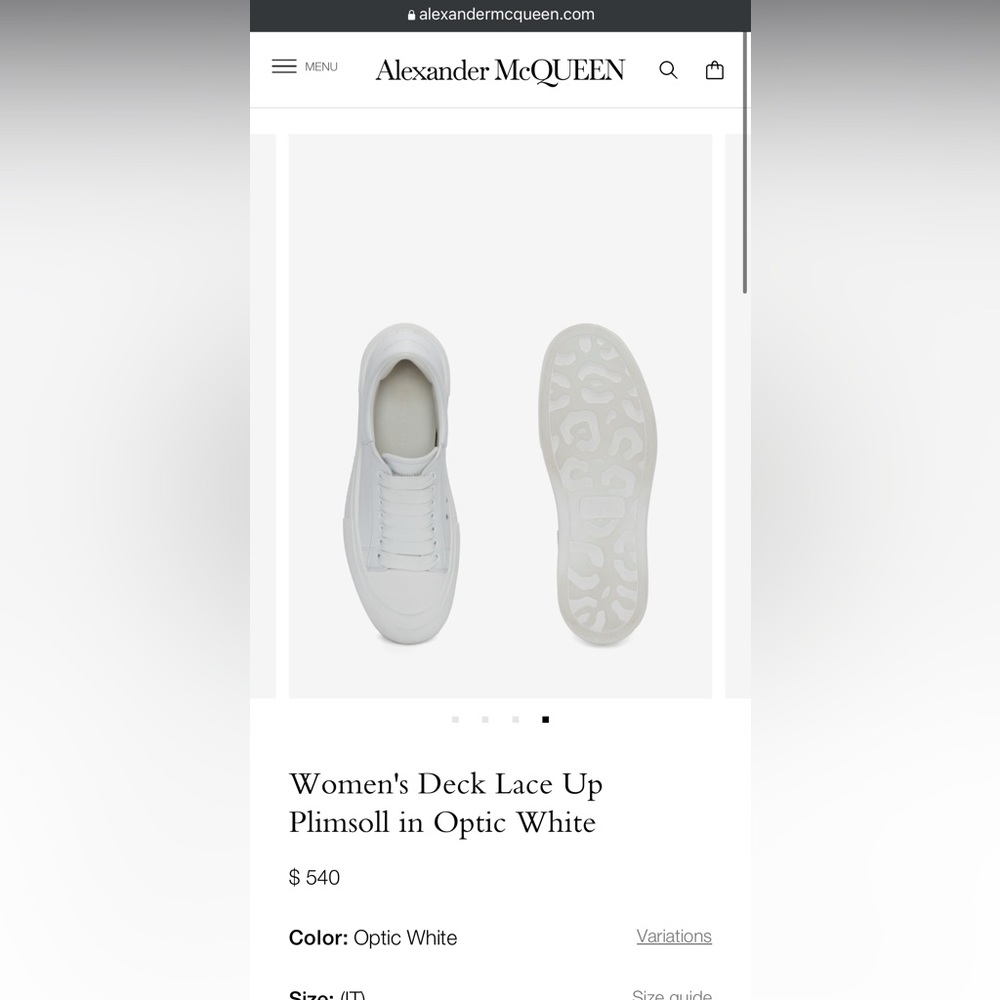 Alexander McQueen Women’s Lace up Plimsoll in Optic White